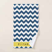 Navy Blue Zigzag, Navy Blue Chevron, Votre nom (Serviette à main)