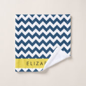 Navy Blue Zigzag, Navy Blue Chevron, Votre nom (Gant de toilette)