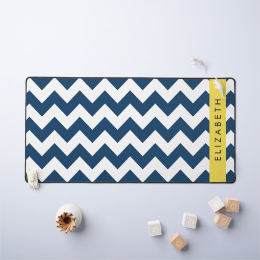 Navy Blue Zigzag, Navy Blue Chevron, Votre nom (Tableau pour enfants)