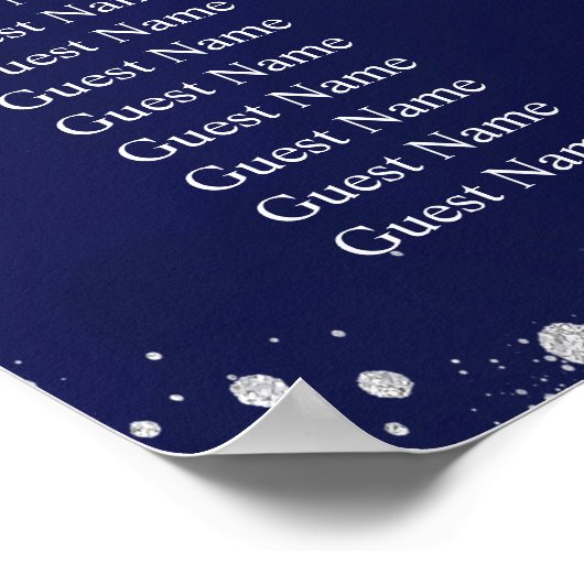 Navy blue zilveren glitter bruiloft poster (Hoek)