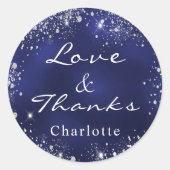 Navy blue zilverglitter-monogram dank u ronde sticker (Voorkant)