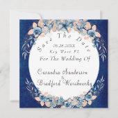 Navy Blush Beach Waterverf Shell Flower Wedding Save The Date (Voorkant)