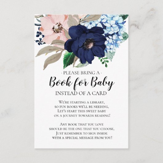 Navy & Blush Bloemen Baby shower Boek voor Baby Informatiekaartje (Voorkant)