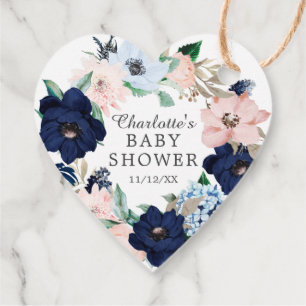 Navy & Blush Bloemen Baby shower Favor Cadeau Labe Bedankjes Labels