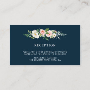 Navy Blush Bloemen Bruiloft Receptie Informatiekaartje