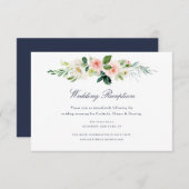 Navy & Blush Bloemen Bruiloft Receptie Kaart (Voorkant / Achterkant)