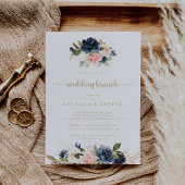 Navy Blush Bloemen Goud Bruiloft Brunch Kaart