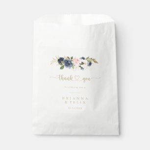 Navy Blush Bloemen Goud Dank u bruiloft Bedankzakje