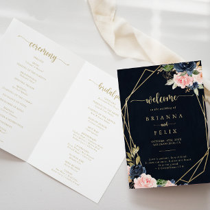 Navy Blush Bloemen Goud Geometrisch Gevouwen Bruil Programma