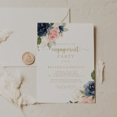 Navy Blush Bloemen Goud Verlovingsfeest Kaart