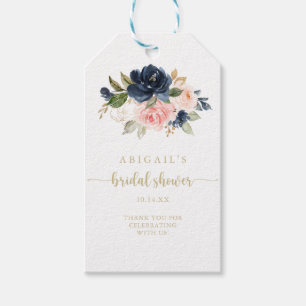 Navy Blush Bloemen Goud Vrijgezellenfeest Cadeaulabel