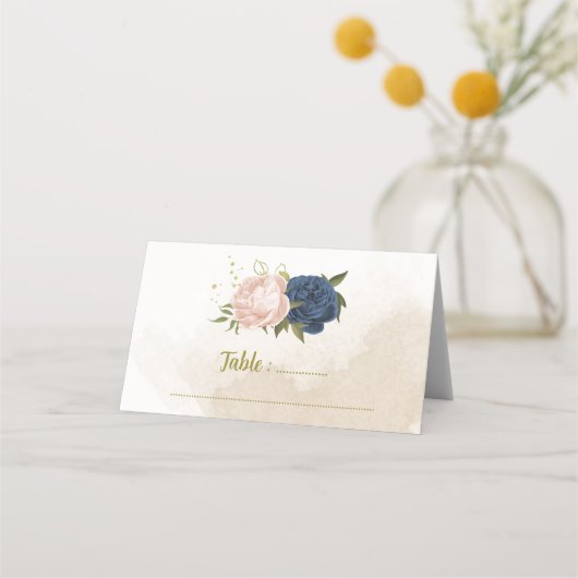 Navy Blush Bloemen Groene bladeren (Voorkant)