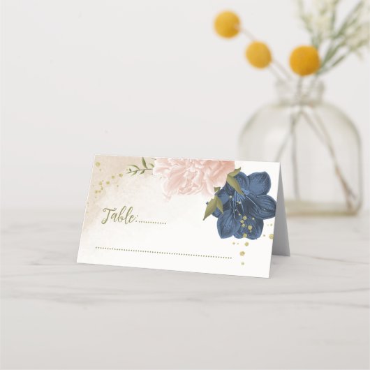 Navy Blush Bloemen Groene bladeren (Voorkant)