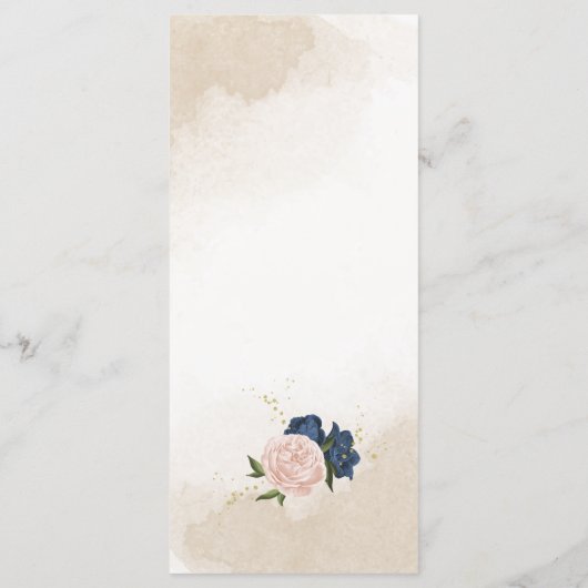 Navy Blush Bloemen Groene bladeren Bruiloft Menu (Achterkant)