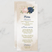 Navy Blush Bloemen Groene bladeren Bruiloft Menu (Voorkant / Achterkant)