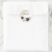 Navy Blush Bloemen Groene bladeren Bruiloft Ronde Sticker (Tas)