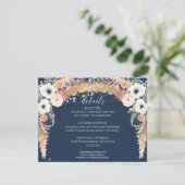 Navy Blush Bloemen Pampas Grass Twinkle Lights Kaart (Staand voorkant)