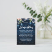 Navy Blush Bloemen Rustieke String Licht Accommoda Informatiekaartje (Staand voorkant)