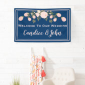 Navy Blush Bloemen Trouwbanner Spandoek (Insitu)