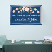 Navy Blush Bloemen Trouwbanner Spandoek (Beurs)