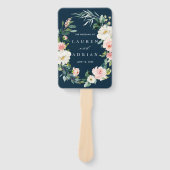 Navy Blush Bloemenkrans Trouwprogramma Hand Fan Handwaaier (Voorkant)