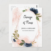 Navy Blush Bloesem Bloemen Wijzig de Datum Briefkaart (Voorkant / Achterkant)