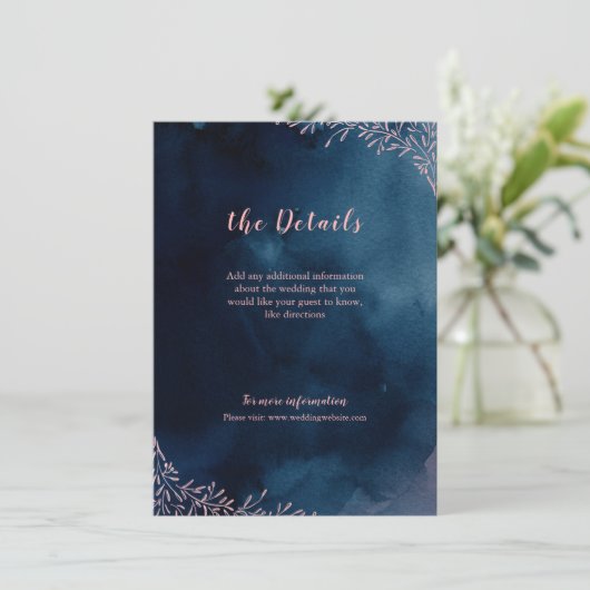 Navy blush bloesem rustieke bruiloft invoegen kaar informatiekaartje (Staand voorkant)