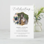 Navy Blush Blossom Photo Celebration of Life Kaart (Staand voorkant)