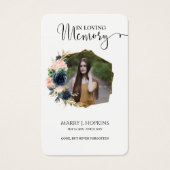 Navy Blush Blossom Photo Memorial Prayer Cards (Devant)