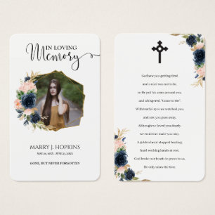 Navy Blush Blossom Photo Memorial Prayer-kaarten Visitekaartje