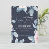 NAVY BLUSH BLUE FLORAL 25 JAAR JUBILEUM KAART (Staand voorkant)