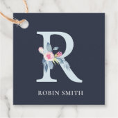 NAVY BLUSH BLUE FLORAL ALPHABETS NAME BRIEF R BEDANKJES LABELS (Voorkant)