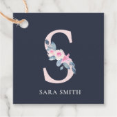 NAVY BLUSH BLUE FLORAL ALPHABETS NAME LETTER BEDANKJES LABELS (Voorkant)