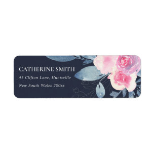NAVY BLUSH BLUE FLORAL WATERVERF BUNCH ADRES ETIKET