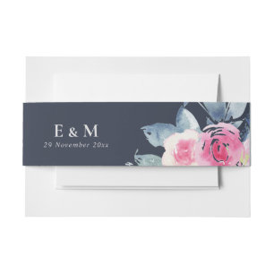 NAVY BLUSH BLUE FLORAL WATERVERF BUNCH WEDING UITNODIGINGEN WIKKEL
