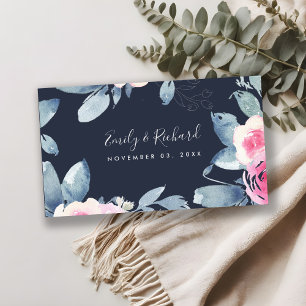 NAVY BLUSH BLUE FLORAL WATERVERF WEDDING WEBSITE VISITEKAARTJE