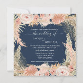Navy Blush BOHO Roos Peony Floral Pampas Grass Kaart (Voorkant)