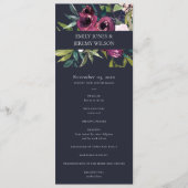 NAVY BLUSH BURGUNDY FLORA WEDDING CEREMONY PROGRAM MENU (Voorkant)