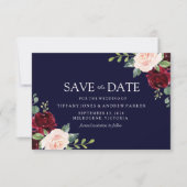 Navy Blush & Burgundy Floral Waterverf Save The Date (Voorkant)