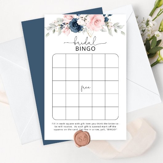 Navy blush floral Bridal bingo game