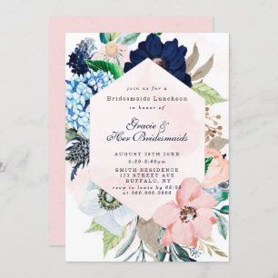 Navy Blush Floral Bridesmaids Luncheon Invites