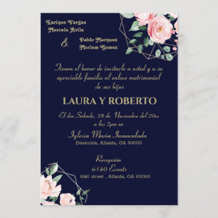 Navy Blush, Floral bruiloft (Spaans) Kaart