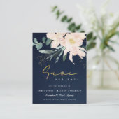 NAVY BLUSH FLORAL BUNCH WATERVERF BEWART DE DATUM AANKONDIGINGSKAART (Staand voorkant)