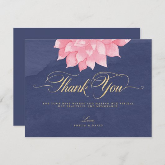 Navy Blush Floral Dahlia Bruiloft Dank u kaart (Voorkant / Achterkant)