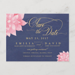 Navy Blush Floral Dahlia Save the Date Briefkaart
