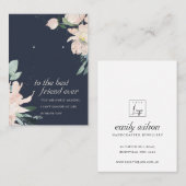 NAVY BLUSH FLORAL FRIEND GIFT EARRING DISPLAY CARD PLAATSKAARTJE (Voorkant / Achterkant)
