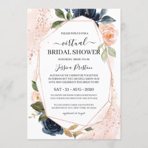 Navy Blush Floral Geometrisch Virtueel Vrijgezelle Kaart