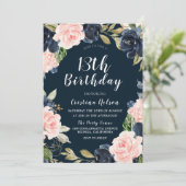 Navy Blush Floral Girls Boys 13e verjaardag Kaart (Staand voorkant)