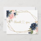 Navy Blush Floral Gold Geometric Flat Wedding Bedankkaart (Voorkant)