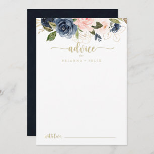 Navy Blush Floral Gold Wedding Advieskaart